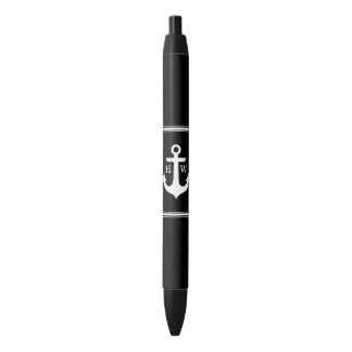 Bolígrafo De Tinta Negra Ancla blanco y negro con monograma