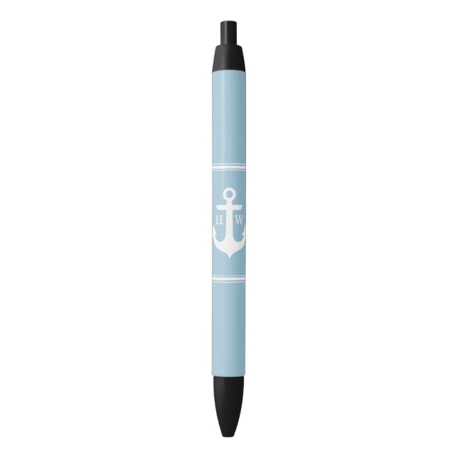 Bolígrafo De Tinta Negra Anclaje azul claro monogramado (Frente vertical)