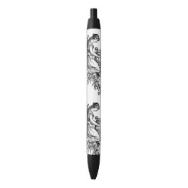 Bolígrafo De Tinta Negra Ángel Con Arpa Y Flora