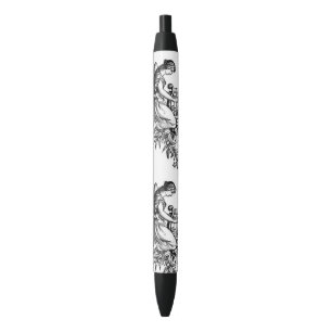 Bolígrafo De Tinta Negra Ángel Con Arpa Y Flora