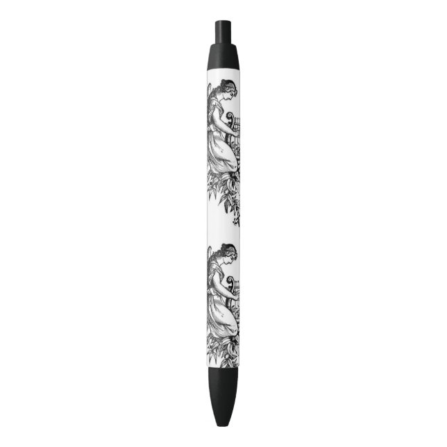 Bolígrafo De Tinta Negra Ángel Con Arpa Y Flora (Frente vertical)