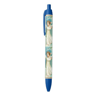 Bolígrafo De Tinta Negra Angelito con campana azul
