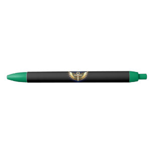 Bolígrafo De Tinta Negra Ankh de oro con alas