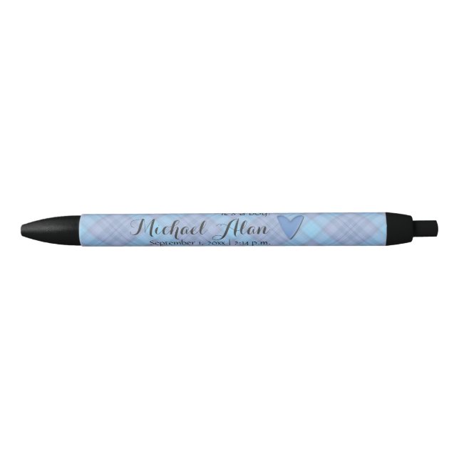 Bolígrafo De Tinta Negra Anuncio de nacimiento de bebé azul (Anverso)