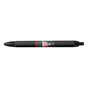 Bolígrafo De Tinta Negra Árbol de Navidad Alegre Bandera de EE. UU. Santa E