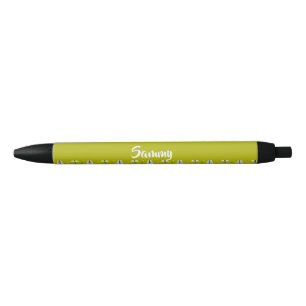 Bolígrafo De Tinta Negra Árboles blancos de Navidad en verde