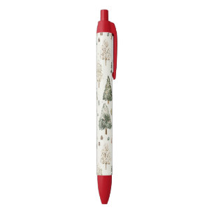 Bolígrafo De Tinta Negra Árboles de Navidad verdes crema