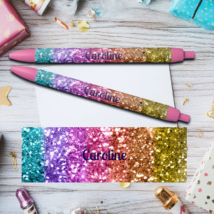 Bolígrafo De Tinta Negra Arcoíris Colorido Brillo Nombre Personalizado