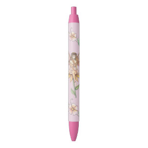 Bolígrafo De Tinta Negra Arte de fantasía de hada de flor rosa