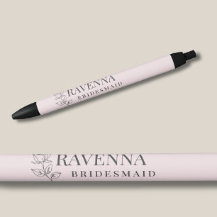 Bolígrafo De Tinta Negra Arte de Línea de Rosa Rosa Luxe con Nombre Persona