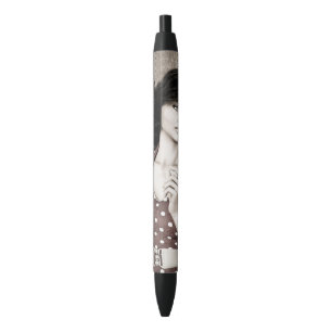 Bolígrafo De Tinta Negra Arte de retrato de mujer con glamour vintage