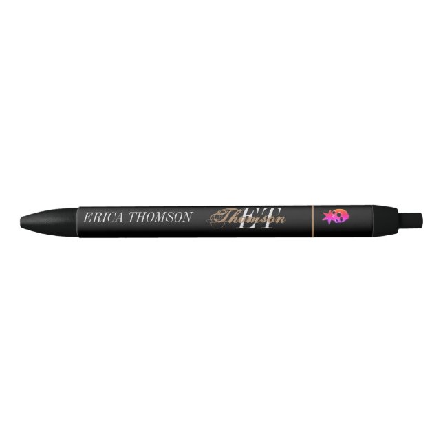 Bolígrafo De Tinta Negra Arte digital de estrella de monograma (Anverso)