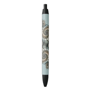 Bolígrafo De Tinta Negra Arte fractal abstracto beige azul claro espirales