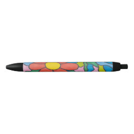 Bolígrafo De Tinta Negra Arte retro de flores hippie 