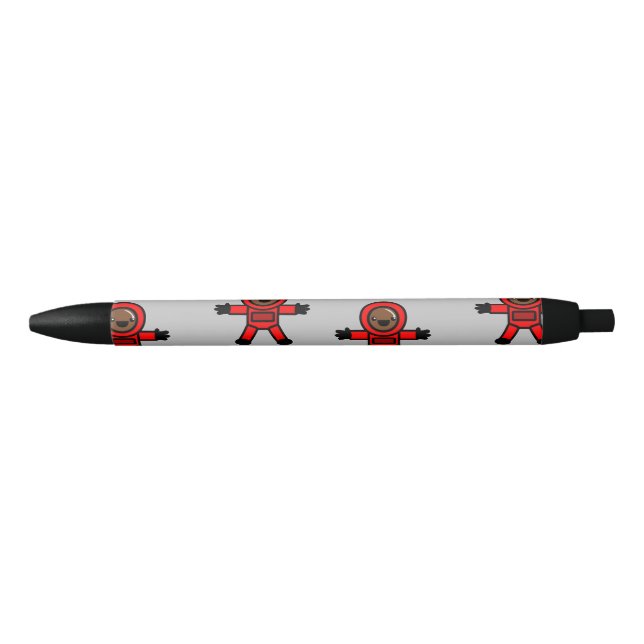 Bolígrafo De Tinta Negra Astronautas rojos sobre gris (Anverso)