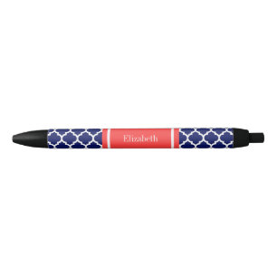 Bolígrafo De Tinta Negra Azul Marino Blanco Marroquí #5 Rojo Coral Nombre M