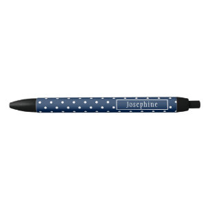 Bolígrafo De Tinta Negra Azul Marino Y Lunares Blancos Con Nombre