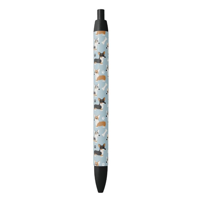 Bolígrafo De Tinta Negra Azul patrón Corgi (Frente vertical)