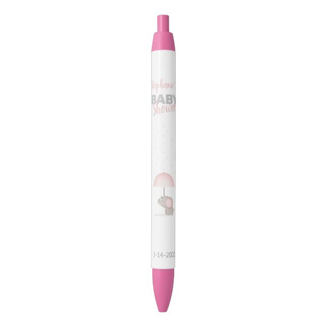 Bolígrafo De Tinta Negra Baby Elephant Pink Baby Shower (Frente vertical)