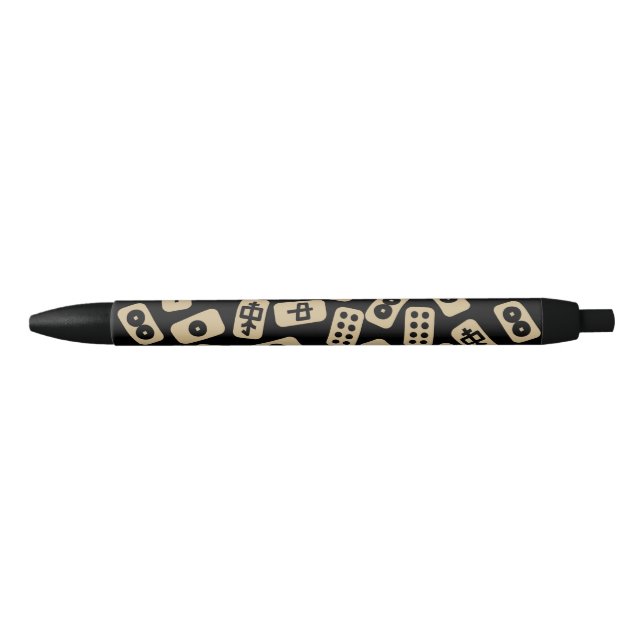 Bolígrafo De Tinta Negra Baldosas de Mahjong marrones en negro (Anverso)