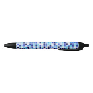 Bolígrafo De Tinta Negra Baldosas de piscina, mosaicos azules, patrón geomé