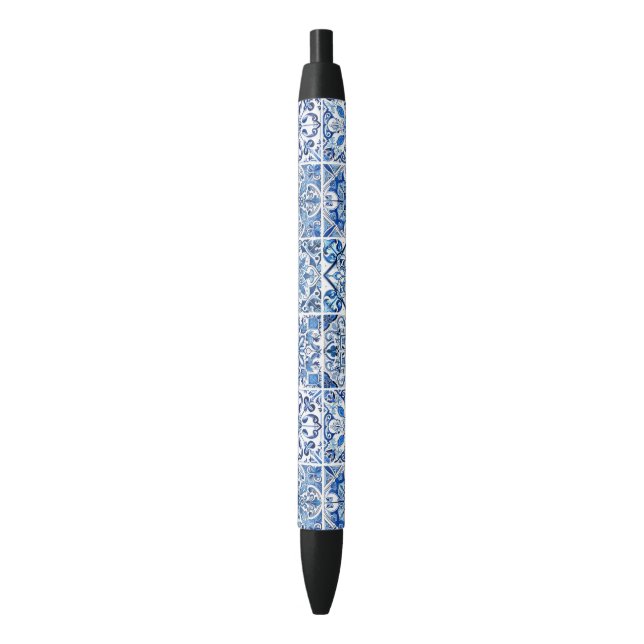 Bolígrafo De Tinta Negra Baldosas mediterráneas, portuguesas, azulejo, mall (Frente vertical)