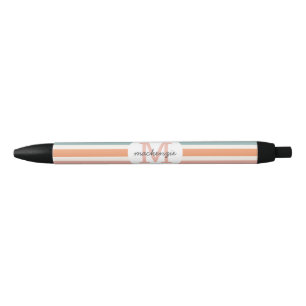 Bolígrafo De Tinta Negra Bandas retro-coloreadas monogramadas personalizada