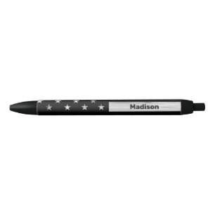 Bolígrafo De Tinta Negra Bandera estadounidense Rustic Wood Black White Pat