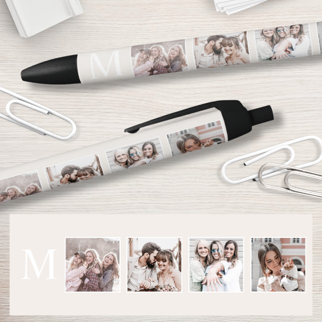 Bolígrafo De Tinta Negra Beige personalizado Collage de fotos personalizado (Subido por el creador)
