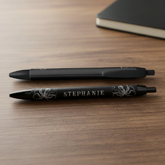 Bolígrafo De Tinta Negra Black Vintage Octopus with Custom Name Pen 