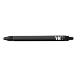 Bolígrafo De Tinta Negra Blanco Negro Monograma Monogramado Elegante Modern