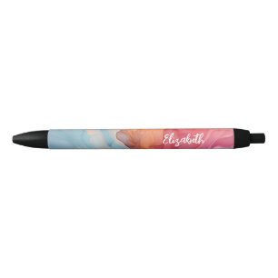 Bolígrafo De Tinta Negra Blue Coral Alcohol Ink Swirl Nombre Personalizado