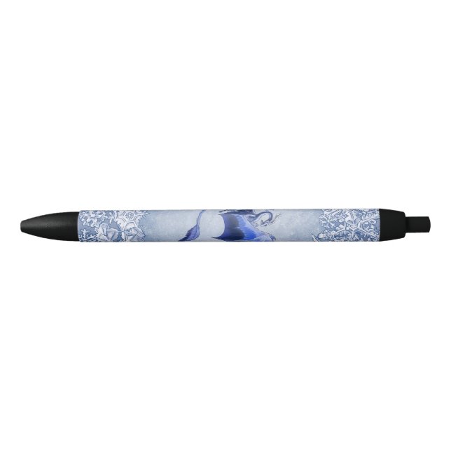Bolígrafo De Tinta Negra Blue Winter Dragon Fantasy Nature Art (Anverso)