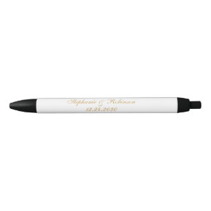 Bolígrafo De Tinta Negra Boda Elegante de Oro Blanco y Negro