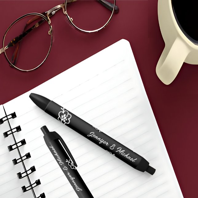 Bolígrafo De Tinta Negra Boda Monograma personalizado | Favoritos de partid (Personalized Monogram Wedding Pen | Party Favors
)