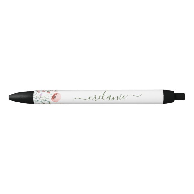 Bolígrafo De Tinta Negra Boho Wildflowers Personalizado Script Name Pen (Anverso)