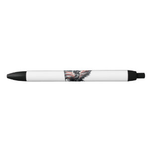 Bolígrafo De Tinta Negra Bombero americano. Bandera de los Estados Unidos.