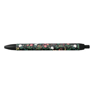 Bolígrafo De Tinta Negra Bonito acuarela Floral Negro Botánico
