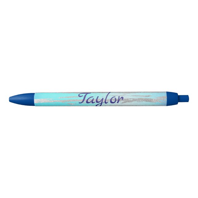 Bolígrafo De Tinta Negra Bonito azul y plata (Anverso)