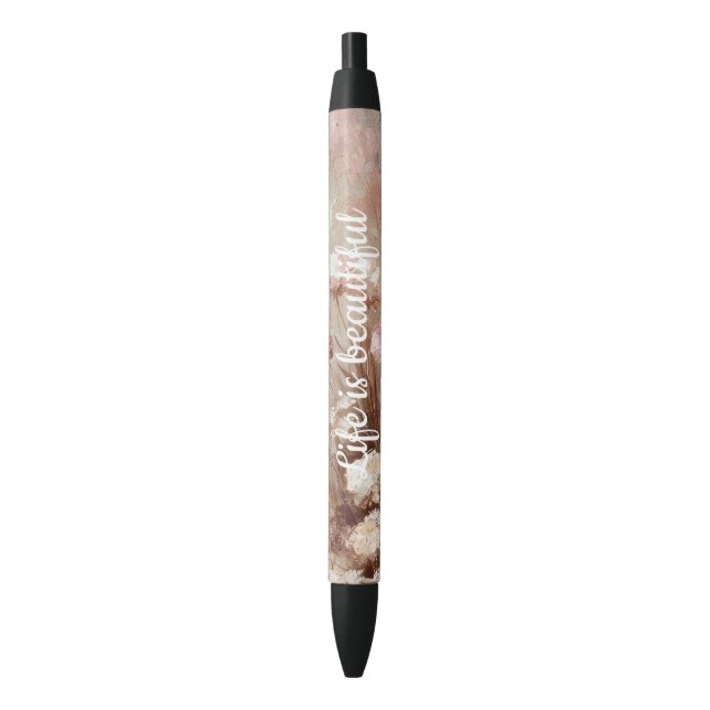 Bolígrafo De Tinta Negra Bonito Beige Rubor Pink Boho Floral (Frente vertical)