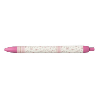 Bolígrafo De Tinta Negra Bonito floral retráctil rosa vintage 