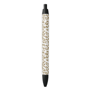 Bolígrafo De Tinta Negra Bonito Leopard Print Gold Purpurina