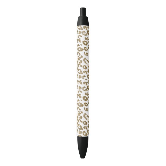 Bolígrafo De Tinta Negra Bonito Leopard Print Gold Purpurina (Frente vertical)