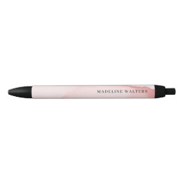 Bolígrafo De Tinta Negra Bonito Monograma Agua Rosa Única