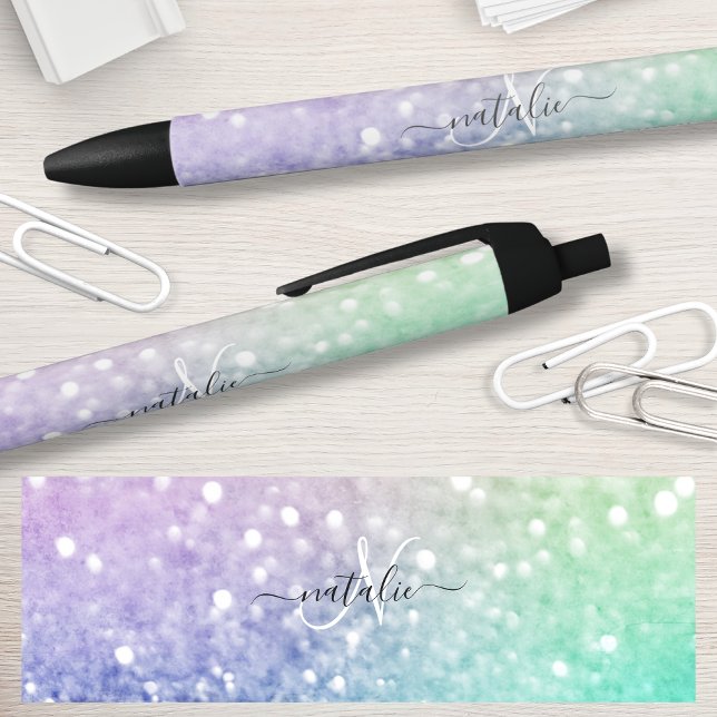 Bolígrafo De Tinta Negra Bonito Purpurina holográfico Girly Glamorous (Subido por el creador)