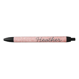 Bolígrafo De Tinta Negra Bonito Rosa de nombres personalizados Purpurina de