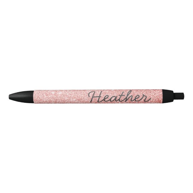 Bolígrafo De Tinta Negra Bonito Rosa de nombres personalizados Purpurina de (Anverso)