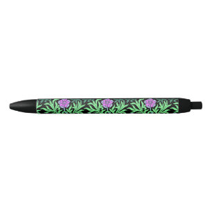 Bolígrafo De Tinta Negra Borde floral de lila bonito