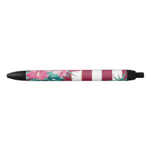Bolígrafo De Tinta Negra Borgoña exótica Floral a rayas