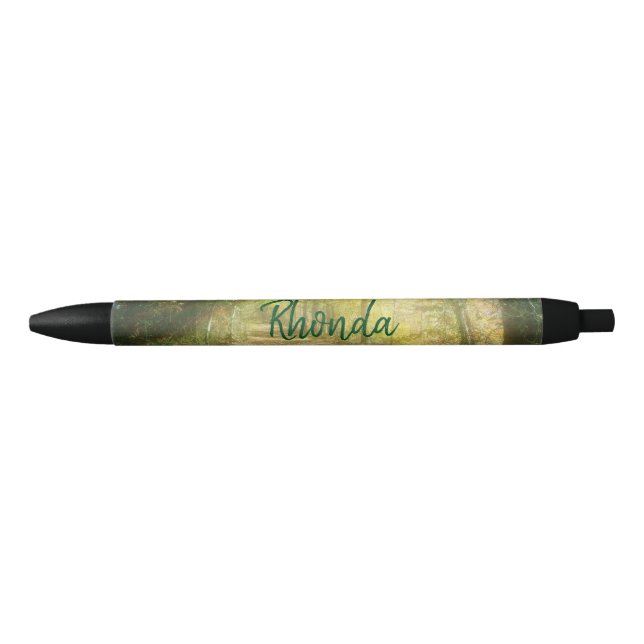 Bolígrafo De Tinta Negra Bosque de primavera verde y amarillo (Anverso)